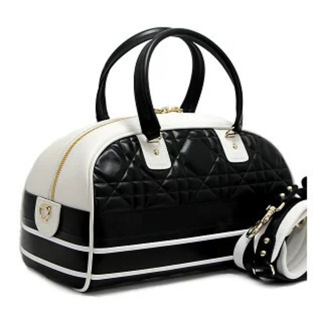 Dior Vibe Bowling Bag Cannage Leather White Black - Picture 2 of 6